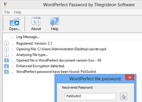 WordPerfect Password Screenshot 1