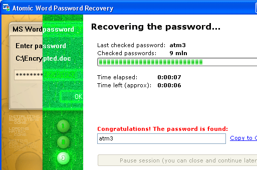 Atomic Word Password Recovery Screenshot 1