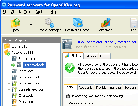 OpenOffice Password Recovery Screenshot 1