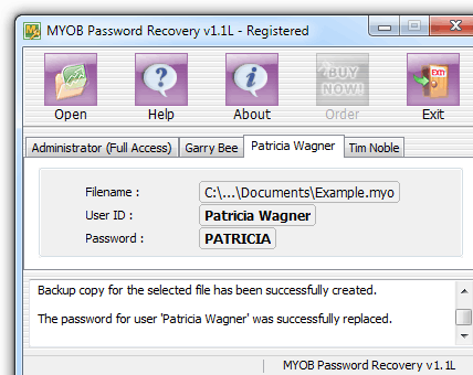 MYOB Password Recovery Screenshot 1