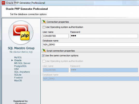 Oracle PHP Generator Screenshot 1