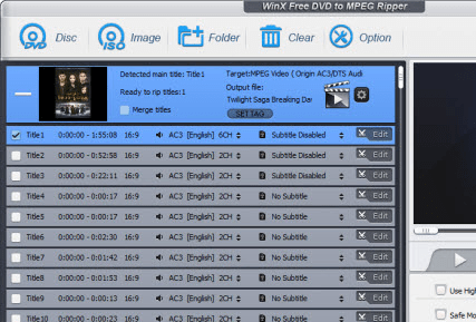 WinX Free DVD to MPEG Ripper Screenshot 1