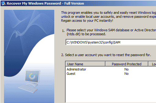 Recover My Windows Password Screenshot 1