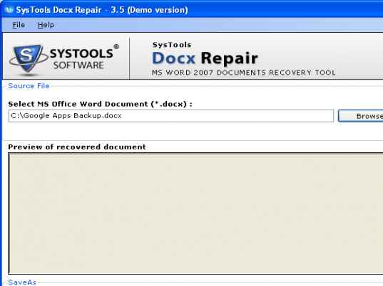 Microsoft Word 2007 Repair Tool Screenshot 1