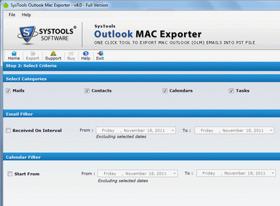 Outlook Mac 2011 Export PST Screenshot 1