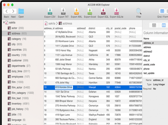 ACCDB MDB Explorer - Tool to read, view, export ACCDB and MDB files on Mac Screenshot 1