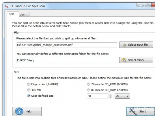 PCTuneUp Free File Splitter Joiner Screenshot 1