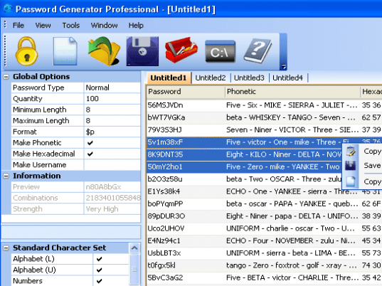 Password Generator Professional 2008 Screenshot 1