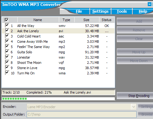 ImTOO WMA MP3 Converter Screenshot 1