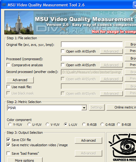 MSU Video Quality Measurement Tool Screenshot 1