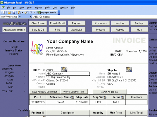Excel Invoice Manager Platinum Screenshot 1