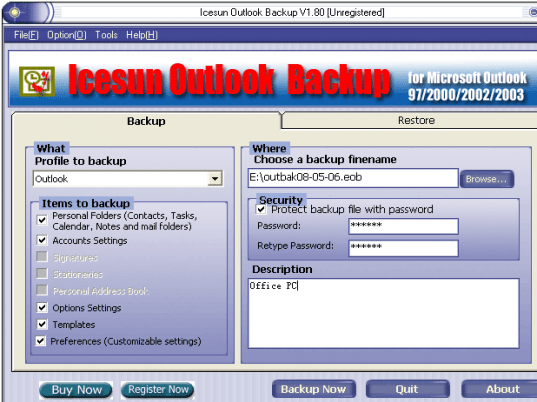 Icesun Outlook Backup Screenshot 1