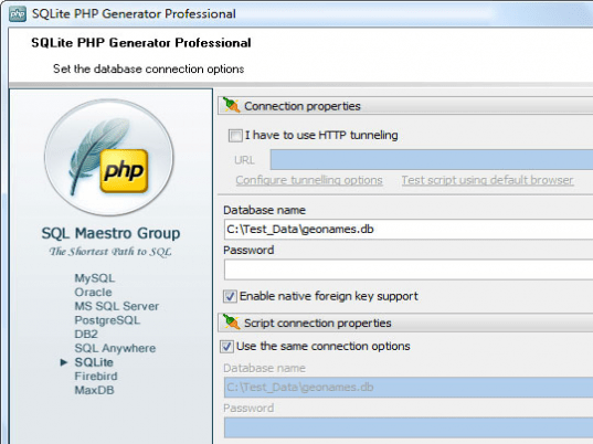 SQLite PHP Generator Screenshot 1