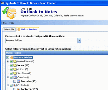 Outlook to Notes Software Screenshot 1