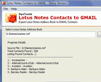 Lotus Notes Address Book to Gmail Contacts Screenshot 1