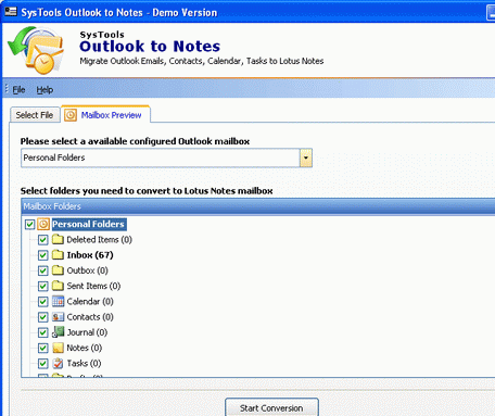 Outlook Conversion to Lotus Notes Screenshot 1