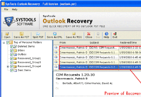 Restore Microsoft Outlook Files Screenshot 1