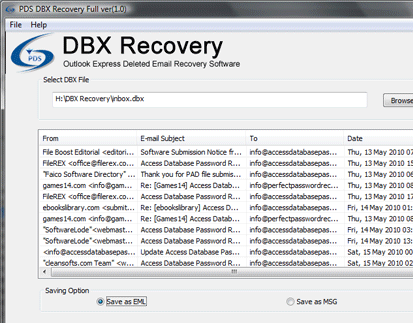 Outlook Express DBX File Recovery Screenshot 1