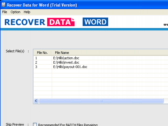 Word 2007 Document Repair Software Screenshot 1