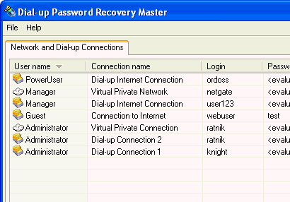 Network and Dial-up Password Revealer Screenshot 1