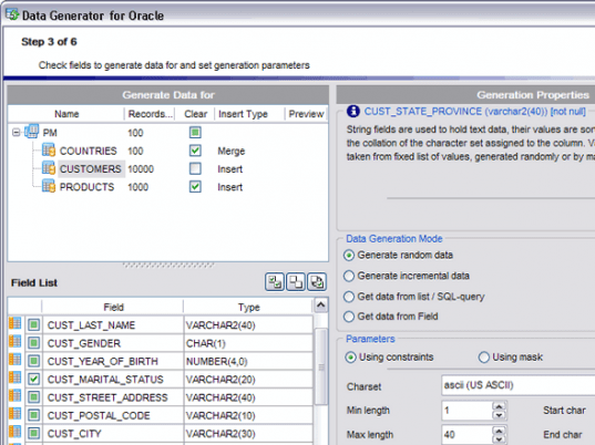 EMS Data Generator 2005 for Oracle Screenshot 1