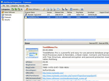 eSoftSerial Organizer Screenshot 1