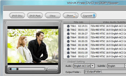 WinX Free DVD to 3GP Ripper Screenshot 1