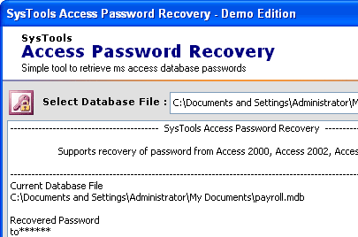 MDB Access Password Recovery Tool Screenshot 1