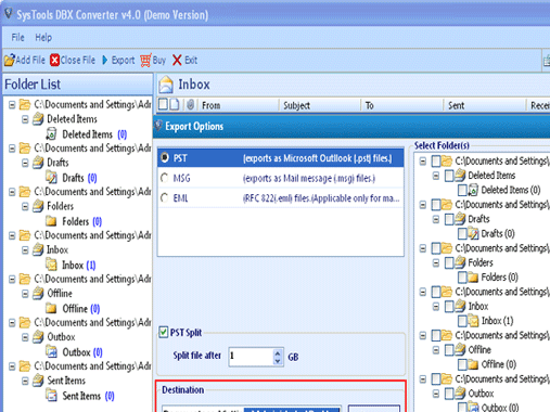 Transfer DBX Files to Outlook Screenshot 1