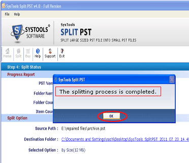 Split Outlook 2007 PST Files Screenshot 1