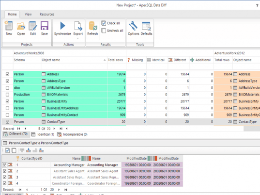 ApexSQL Data Diff Screenshot 1