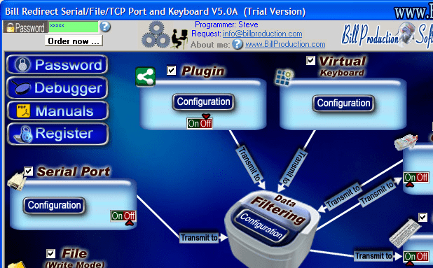 Bill Redirect file/serial/TCP Port and keyboard to any direction Screenshot 1