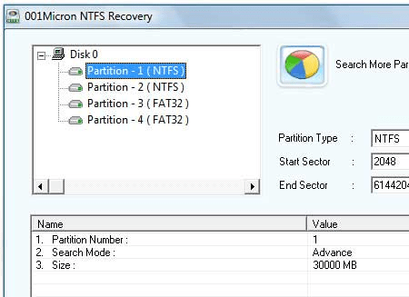 Vista NTFS Partition Data Recovery Screenshot 1