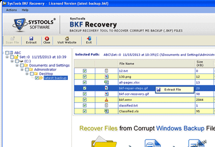 Backup Exec BKF Restore Screenshot 1