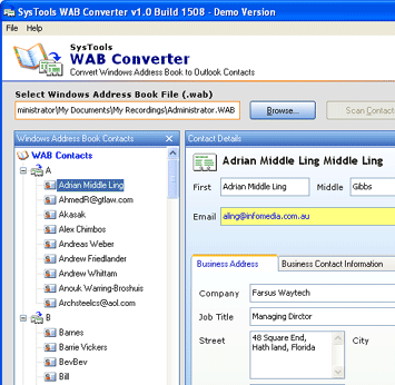 Export Outlook Express Contacts to Excel Screenshot 1