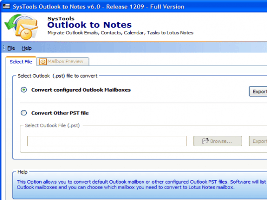 Import Outlook mailbox to Notes Screenshot 1