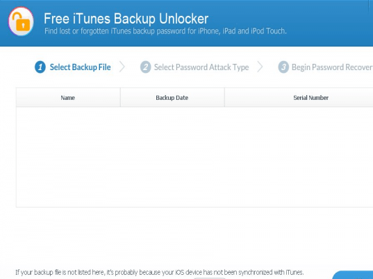 Free iTunes Backup Unlocker Screenshot 1