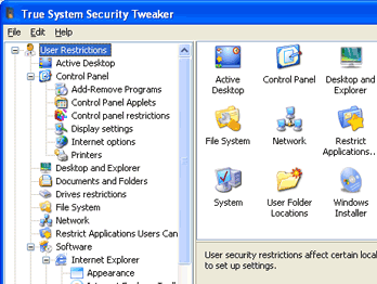 True System Security Tweaker Screenshot 1