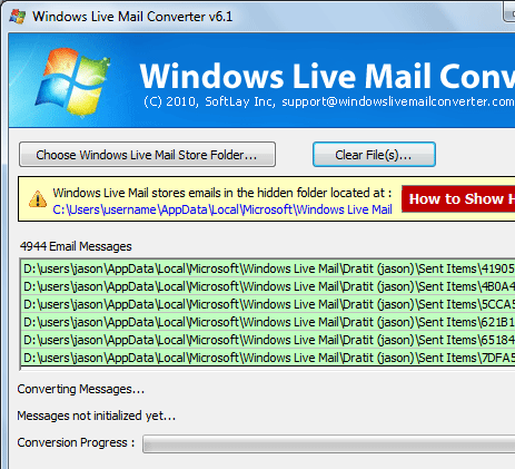 Windows Live Mail to Outlook 2010 Screenshot 1