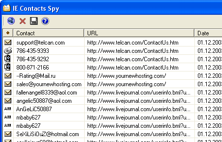IE Contacts Spy Screenshot 1