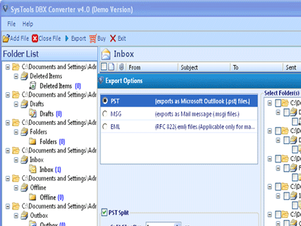 DBX to Outlook 2003 Screenshot 1