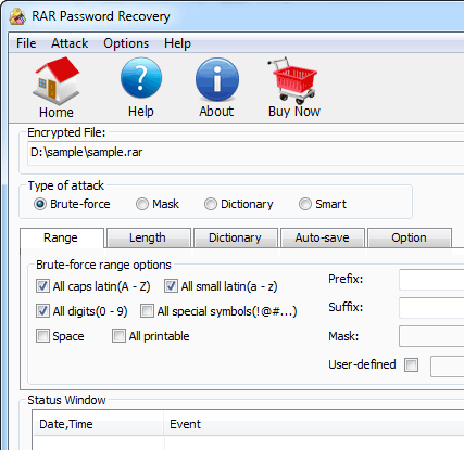 RAR Password Recovery Screenshot 1