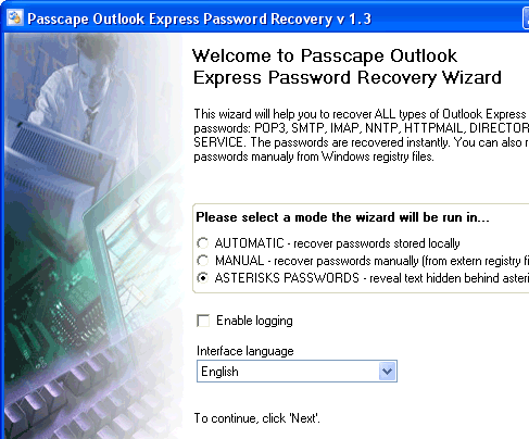 Passcape Outlook Express Password Screenshot 1
