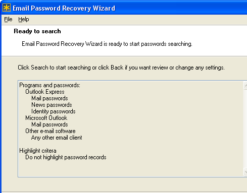 Email Password Recovery Wizard Screenshot 1