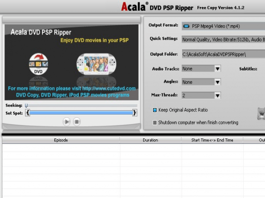 Acala DVD PSP Ripper Screenshot 1