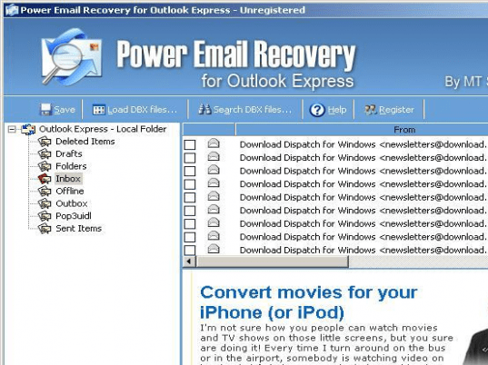 Power Email Recovery for Outlook Express Screenshot 1