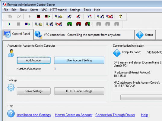 Remote Administrator Control Server Screenshot 1