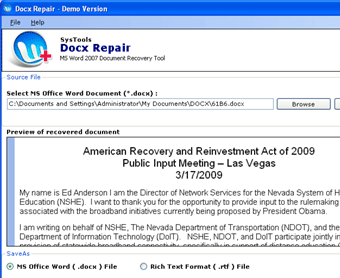 Repair Word Document Software Screenshot 1