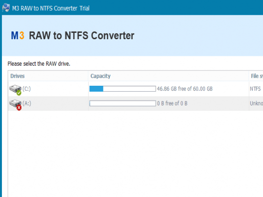 M3 RAW to NTFS Converter Screenshot 1