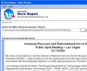 Docx Recovery Screenshot 1